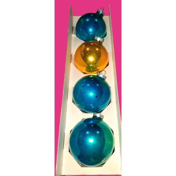 Vintage Christmas Creations Mercury Glass Ornaments Set Of 4 Blue Gold Made In U - Picture 6 of 9